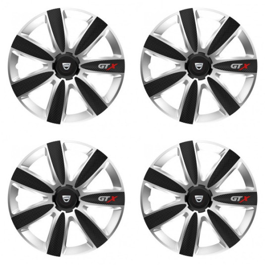 Puklice pre Dacia (staršie logo) 16 GTX CARBON silver/black