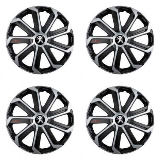 Puklice pre Peugeot (staršie logo) 14 Evo black&silver