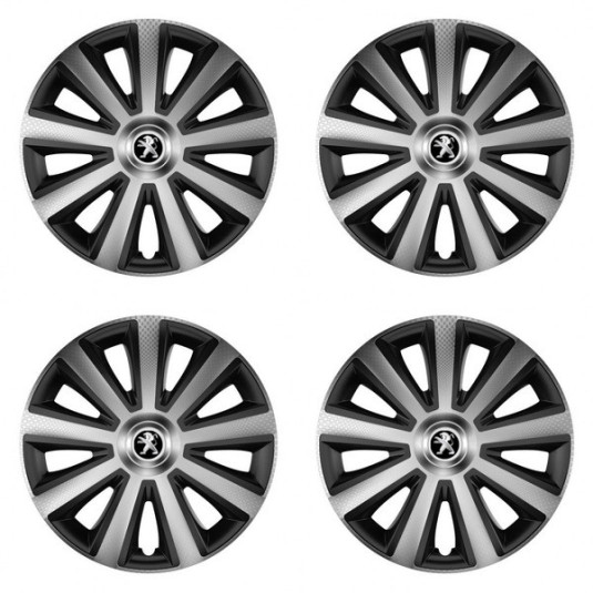 Puklice pre Peugeot (staršie logo) 15 Aviator carbon silver&black