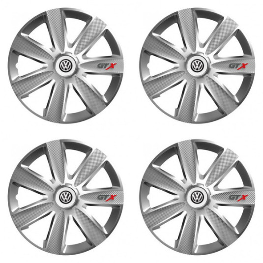 Puklice pre VW (čierne) 16 GTX CARBON silver