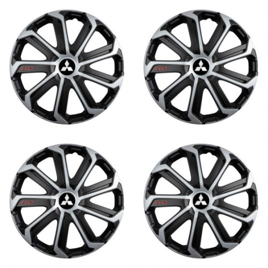 Puklice pre Mitsubishi (strieborné) 15 Evo black&silver