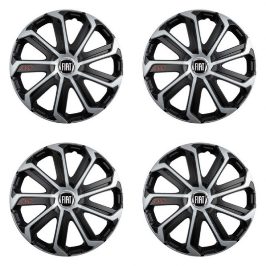 Puklice pre Fiat (čierny) 14 Evo black&silver