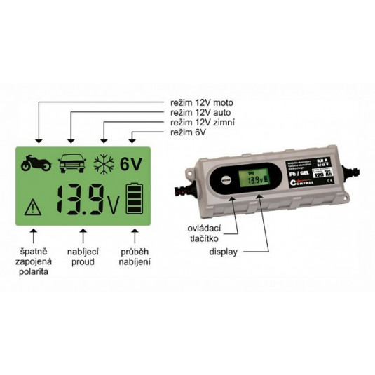 Nabíjačka s mikroprocesor s LCD displayom 6/12V 3,8A (4-120Ah)