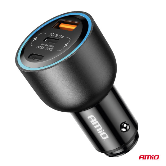 Nabíjačka do auta 2x USB C port + USB A port 12/24V 95W