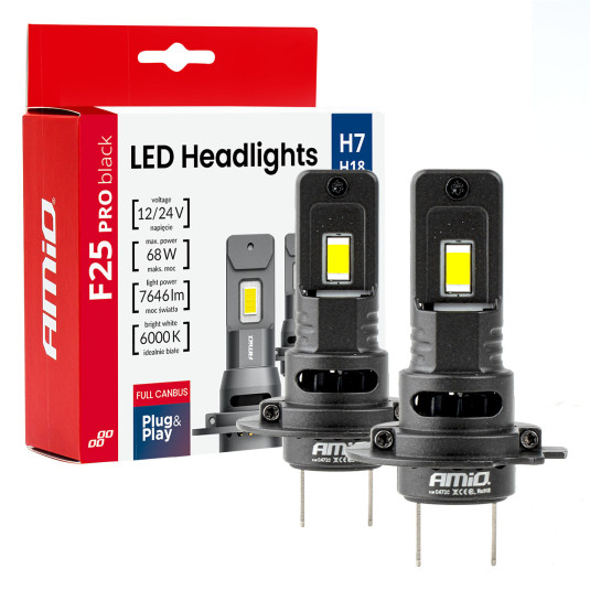 LED žiarovky hlavného svietenia Séria F25 PRO BLACK FULL CANBUS H7 68W 12V 24V