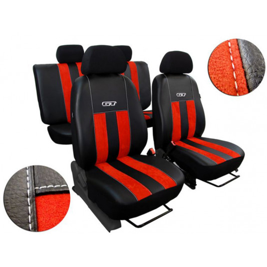Autopoťahy GT tehlovo červeno-čierne (Alcantara-koža)