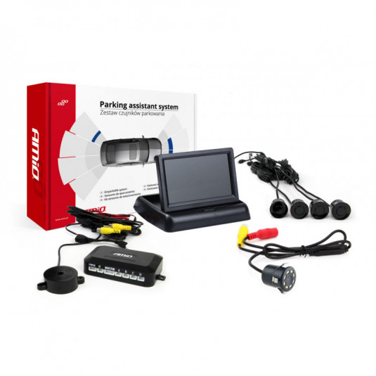 Asistenty parkovania TFT02 4,3" s kamerou HD-308-LED 4-senzorové, čierne