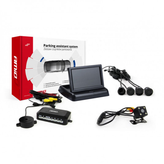 Asistenty parkovania TFT02 4,3" s kamerou HD-315-LED 4-senzorové, čierne